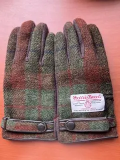 Harris Tweed手袋チェックブラウンカーキ未使用のサムネイル