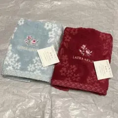 新品☆ローラアシュレイ フェイスタオル 2枚☆ブロックリー☆赤 レッド ブルーのサムネイル