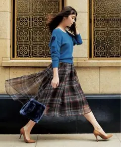 新品タグ付き　マイストラーダ　チェック柄　ロングスカート　青　M