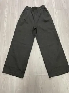 ダークグレー ワイドパンツ ポリエステル混紡