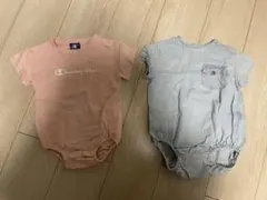 Champion ピンクロンパースとデニムカバーオール 80