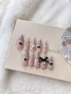 ワンホンネイル チークネイル リボン 韓国 ネイルチップ 量産型 ツイード