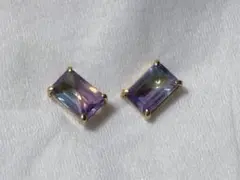 K18 イエローゴールド　ブルートパーズ　アメジスト　ピアス