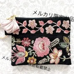 NO.474☻ インド刺繍リボンポーチ (L) - メルカリ