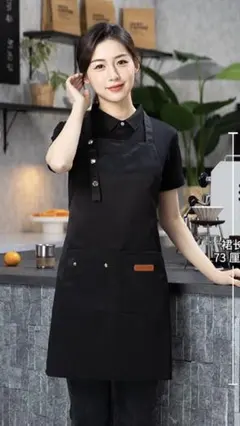 【匿名配送】エプロン カフェ　防水 おしゃれ 男女兼用 黒　ブラック