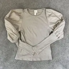 H&M パフスリーブ リブカットソー ベージュ XS