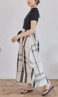 ヴァニーユー ビスチェ×異素材配色チェックコンビワンピース 2点セットアップ