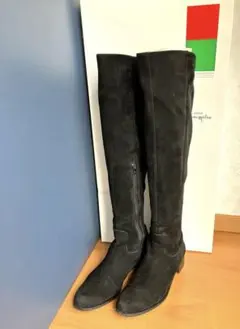 銀座かねまつ★スエード ロングブーツ ブラック24.5cm （細身シルエット）