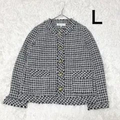 美品✨ロペピクニック ノーカラー ツイードジャケット 金ボタン 40 L 黒