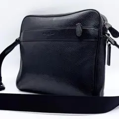 美品✨コーチ ショルダーバッグ チャールズ シボ革 シルバー金具 ブラック