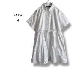 【ZARA】ウエストリボンティアードミニワンピース　コットン100% チュニック