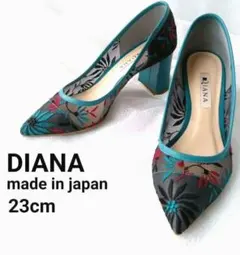 ダイアナ／詩集 チュール パンプス 花柄 23ｃｍ／チャンキーヒール 日本製