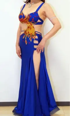 青色刺繍付きベリーダンスセットアップ