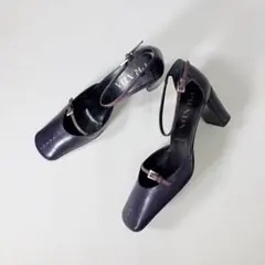 美品PRADAプラダ スクエアトゥ バックストラップ パンプス ヒール パープルのサムネイル