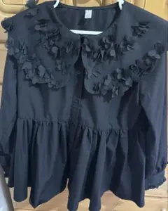 フリル襟 ブラック 長袖シャツ M