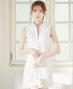 JEWELS ツイードノースリーブフロントジップミニドレス