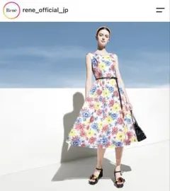 ☆René ルネ 立体フラワー ノースリーブ ワンピース ホワイト 34 日本