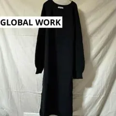 【GLOBAL WORK 】ブラック ロングニットワンピース ドルマンスリーブ