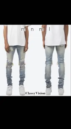 mnml ライトブルー ダメージデニム29