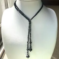 希少【美品】ヴィンテージ ブラックガラス 3連 ロングネックレス 