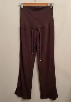 マタニティ リブ編みパンツ L ダークブラウン