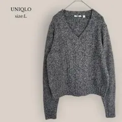 ユニクロUNIQLO Vネックニット　ケーブル編み　ミックスニット　L