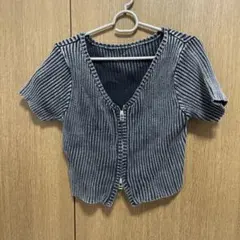 GRL フロントジップ 半袖 リブニット