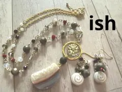 【A015】ishドゥルージーアゲート原石・ボツワナアゲートネックレス＆ピアス