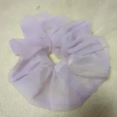 シースルー オーガンジー 大きめ シュシュ パープル / フリル ハンドメイド