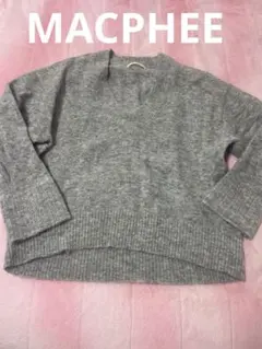 マカフィー ニット カットソー トップス 深V グレー ウール モヘヤ