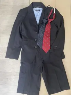 ZAK130cm 黒ストライプ男児スーツセット（シャツ・ネクタイ2種付き）