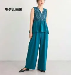 【新品】Railme ジャカードペプラムサロペット　緑　Green Parksのサムネイル