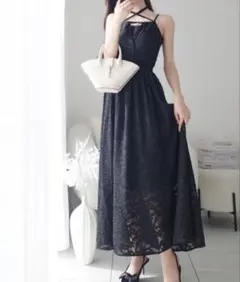 ブラックレースキャミロングワンピース