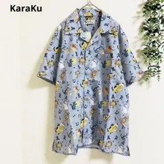 タグ付き　カラク アロハシャツ L 猫柄 総柄 ハワイアン 半袖　派手　個性的