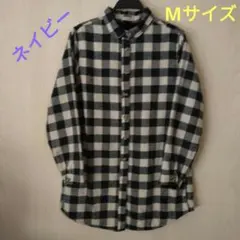 チェック柄 長袖ネイビー・ホワイトシャツプルオーバー