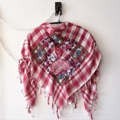 ROSE BUD レッド チェック柄 刺繍入り ストール ショールのサムネイル