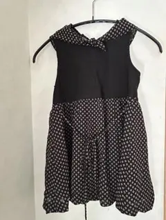 ☆女児用【110A】☆ ノースリーブ ワンピース ニット切替、黒と白のドット柄
