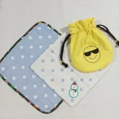 SnowMan「カリスマックス」巾着＆ガーゼハンカチ２枚セット　ハンドメイド