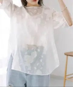 ミスティック 半袖オーガンジーブラウス チュニック シアー ゆったり