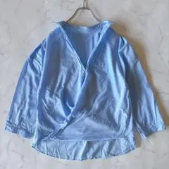 7-IDconcept. スキッパーシャツ　カシュクールブルー　透け感◎のサムネイル