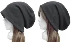 ハンドメイド◆ルーズワッチキャップ(ゆったり)◆変り織コットンニット／グレー系