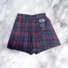 any FAM 赤系チェック柄キュロット ハートバックル付 スカート見え 110