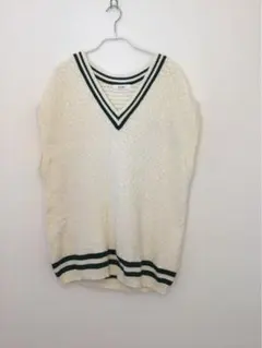Niko and…アイボリー Vネック ニットベスト ストライプ