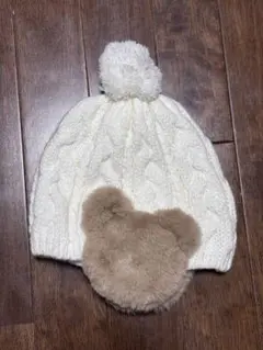 ホワイト ケーブル編み ニット帽 48-50cm