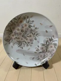 【美品】撫松庵 八重桜 大皿 飾り皿 34cm 皿立て付き 盛皿 和食器