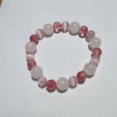 天然石とガラスビーズ　ブレスレット　ピンク系　②