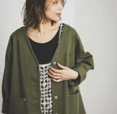 スタジオクリップ　 Vネックデニムカバーオール　新品　カーキ