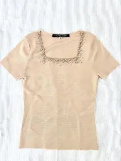 MICHEL KLEIN 半袖薄手ニット　ビーズ　ピンク系