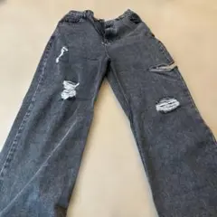 ダメージ加工 ダークグレー デニムパンツ