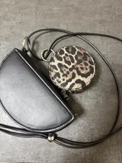 ブラックショルダーバッグ レオパードポーチ付き